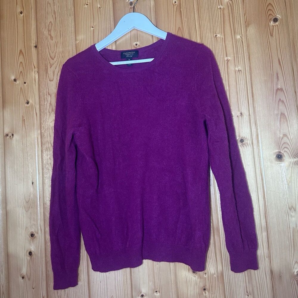 Charter Club 100% Cashmere Crewneck Sweater XL Magenta Purple Long Sleeve